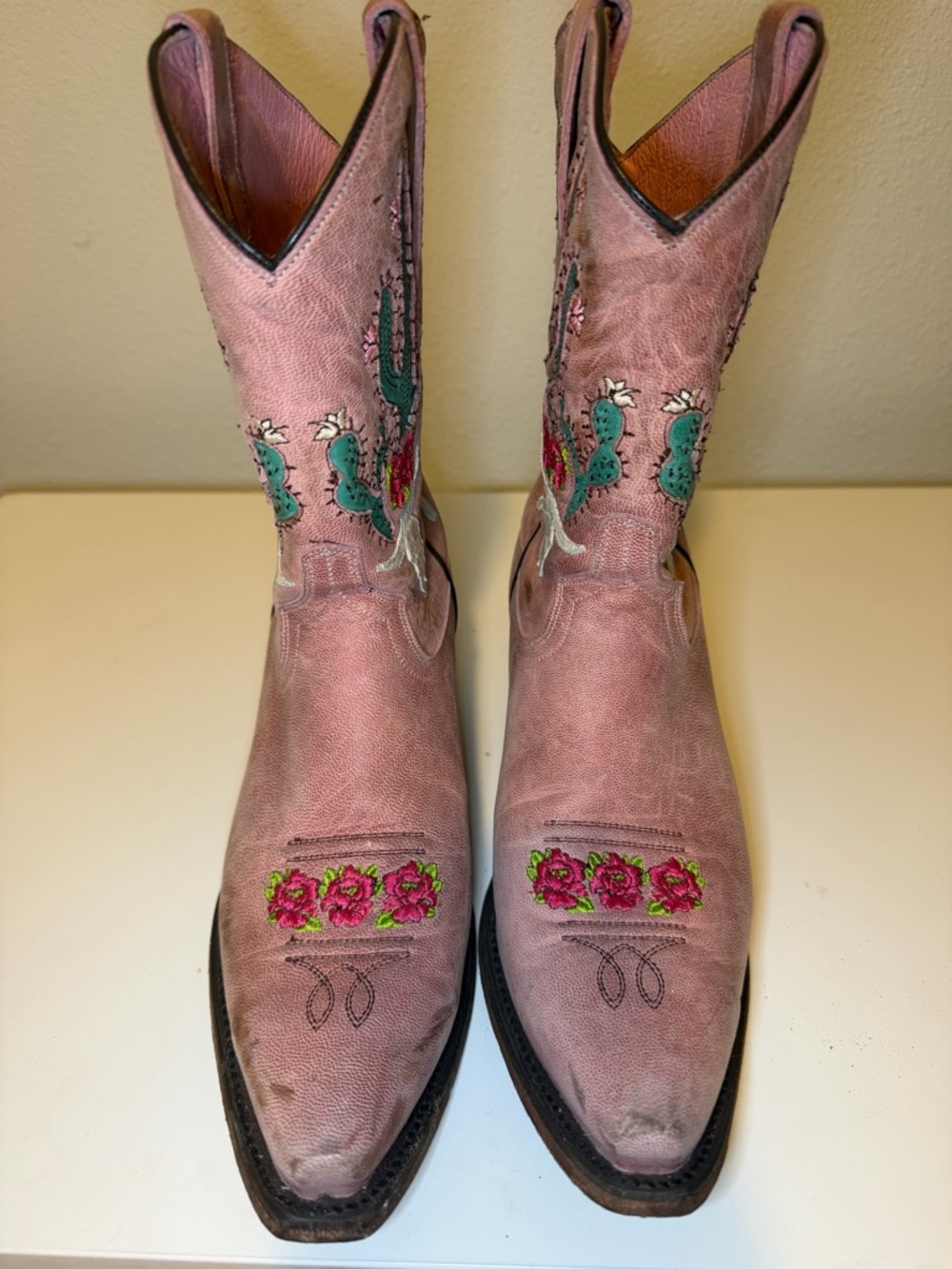 Junk Gypsy Distressed Pink Embroidered Cowgirl Boots